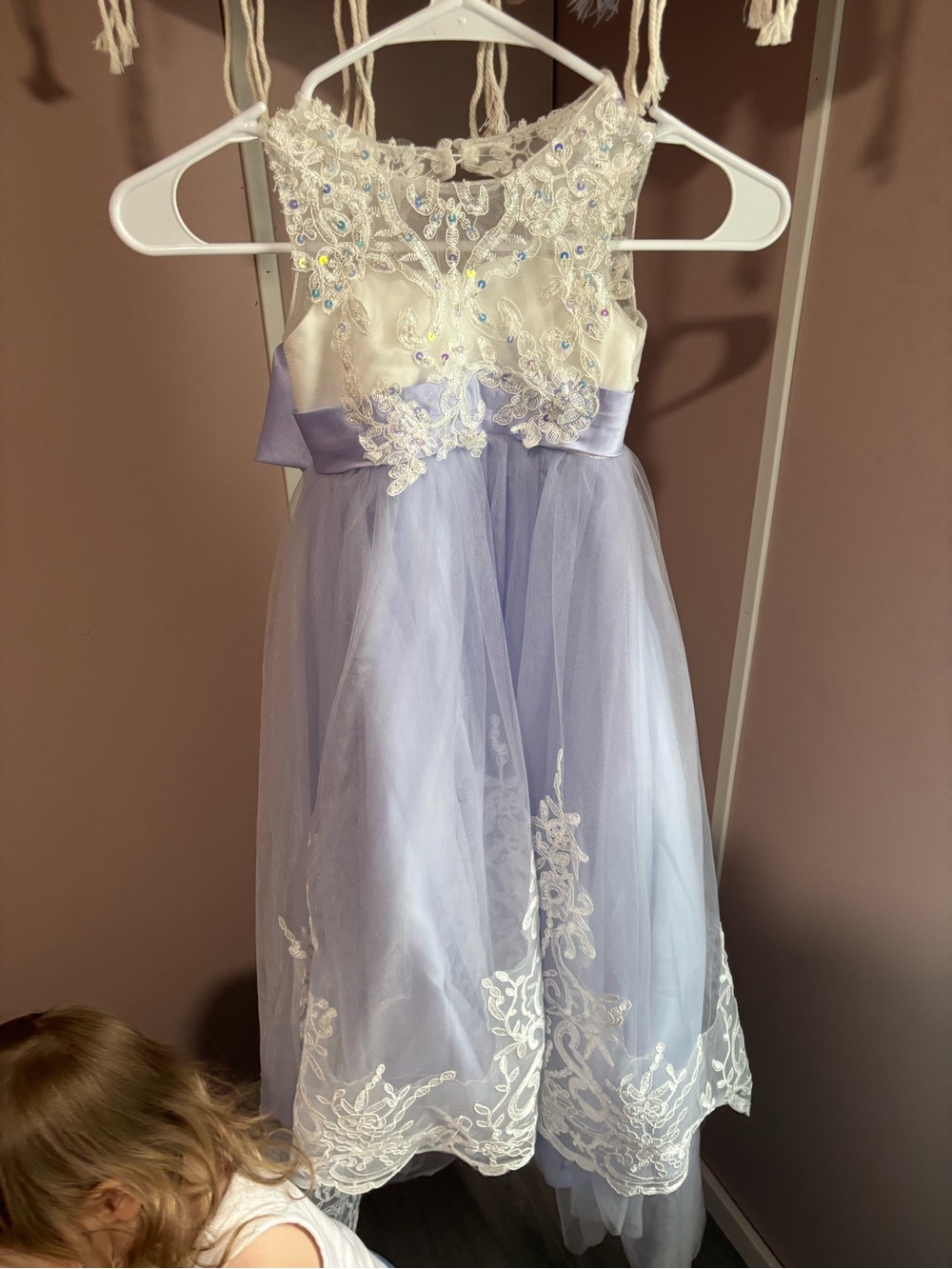 Girls Lavender Tulle Dress with Ivory Lace Bodice
